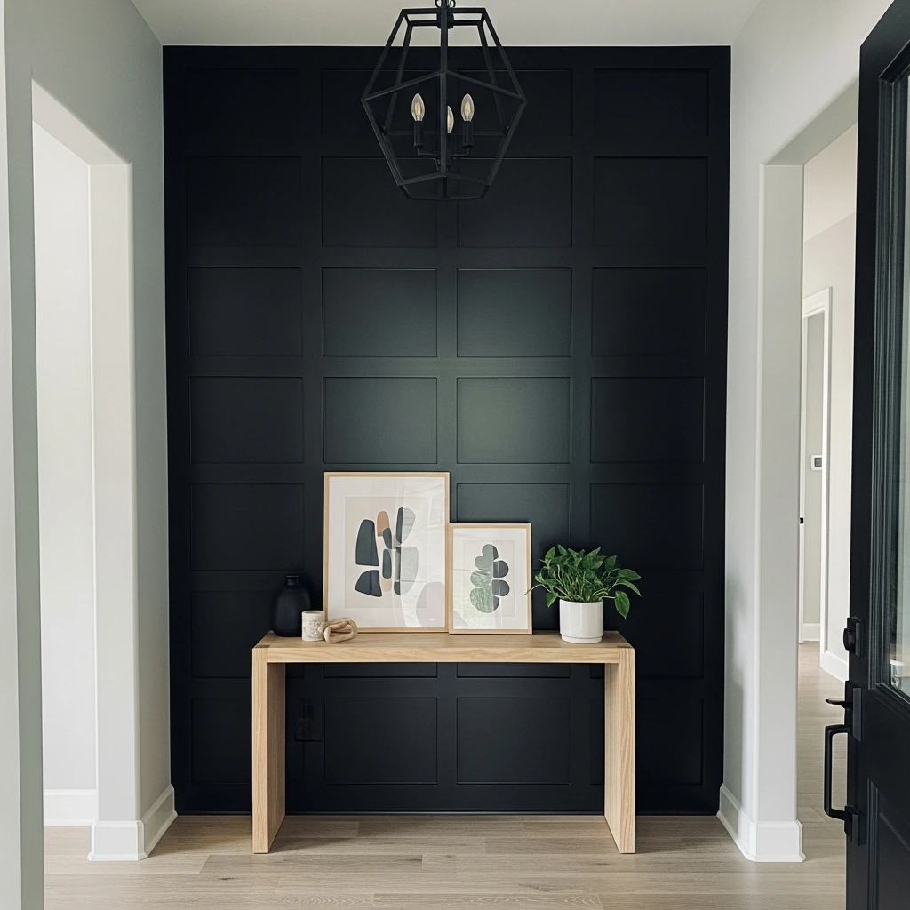 Bold Black Board-and-Batten - 50 Beautiful & Budget-Friendly Entryway Accent Wall Ideas for a Fresh Look