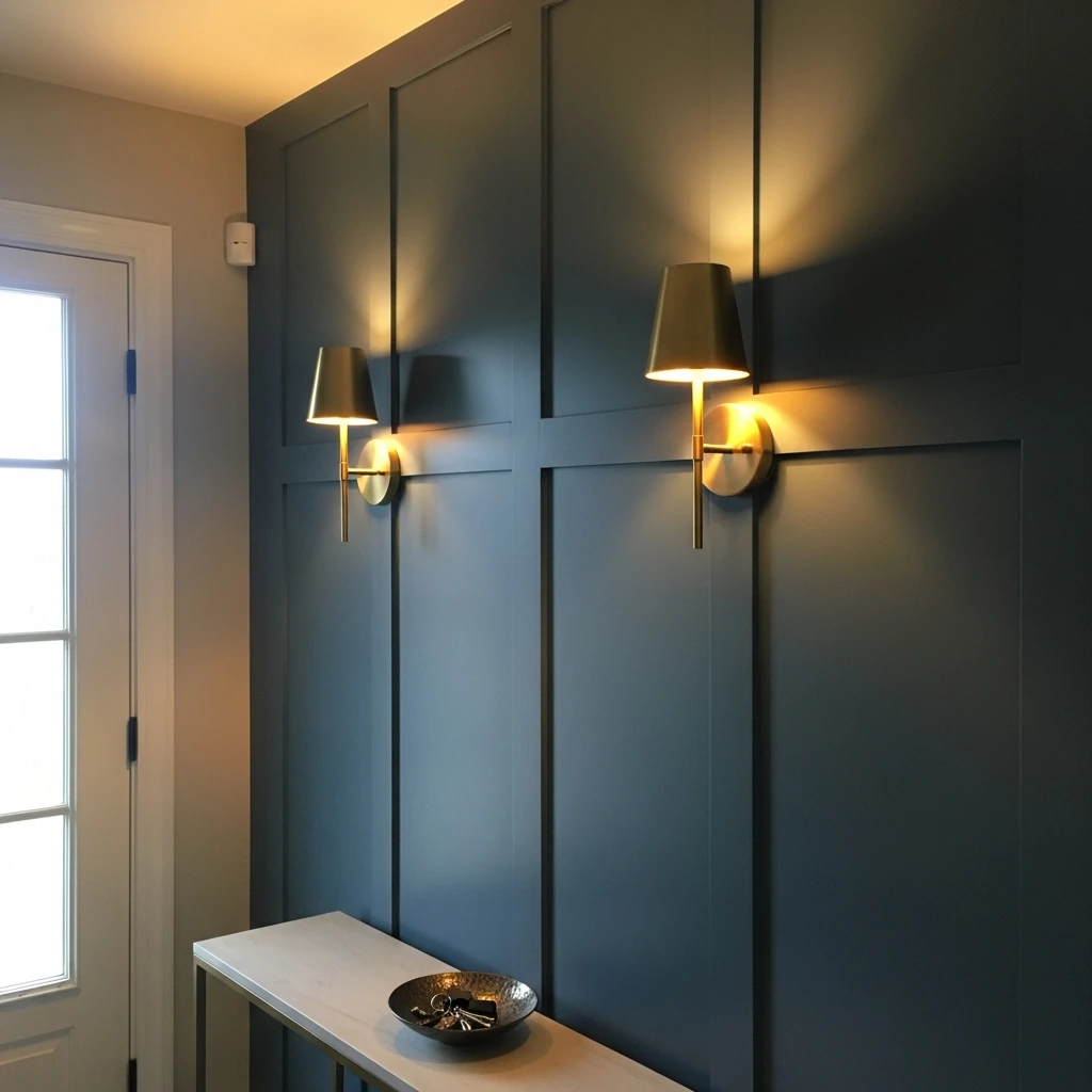 Sconce-Lit Accent Wall - 50 Beautiful & Budget-Friendly Entryway Accent Wall Ideas for a Fresh Look
