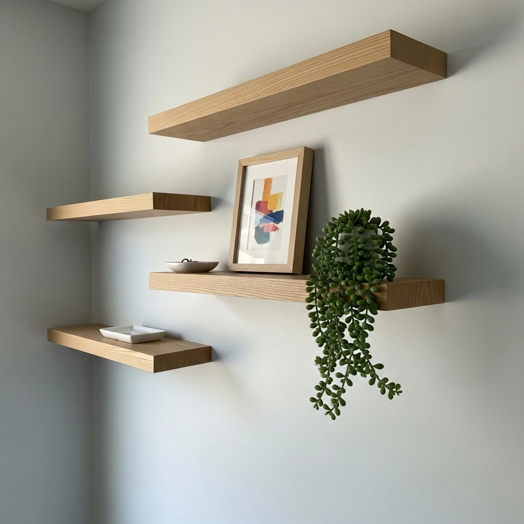 Simple Floating Shelves Wall - 50 Beautiful & Budget-Friendly Entryway Accent Wall Ideas for a Fresh Look