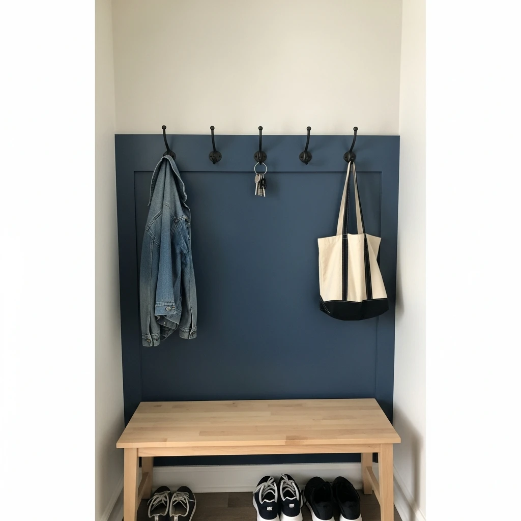 Bold Color Behind Coat Hooks - 50 Beautiful & Budget-Friendly Entryway Accent Wall Ideas for a Fresh Look
