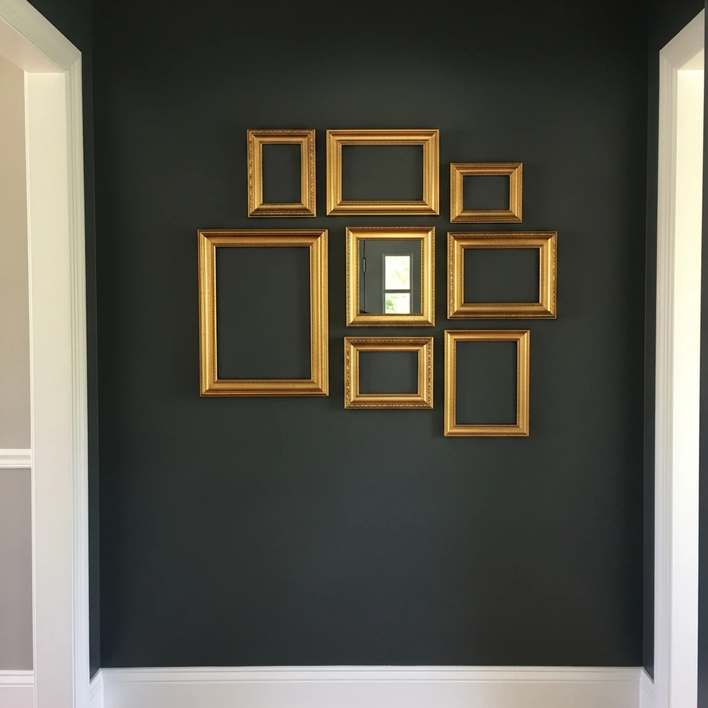 Charcoal Wall with Gold Frames - 50 Beautiful & Budget-Friendly Entryway Accent Wall Ideas for a Fresh Look