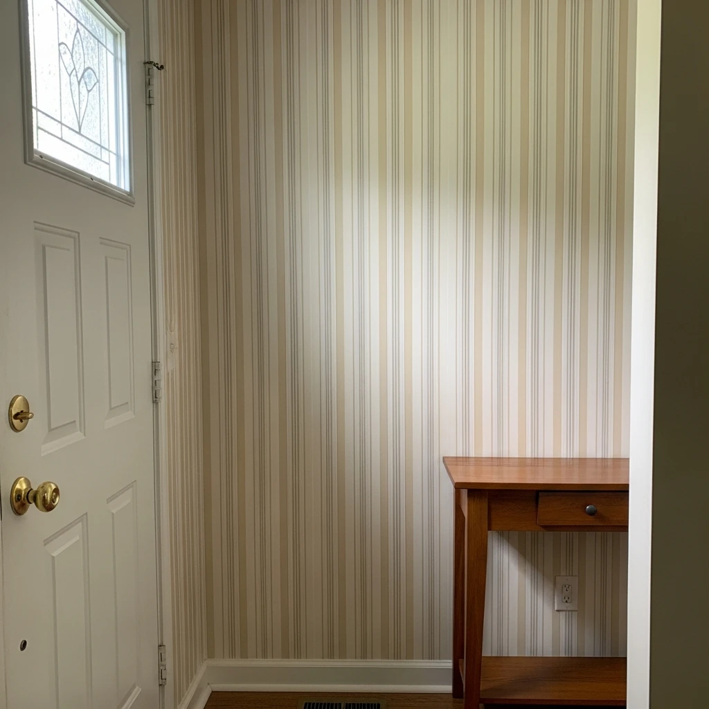 Neutral Striped Wallpaper - 50 Beautiful & Budget-Friendly Entryway Accent Wall Ideas for a Fresh Look