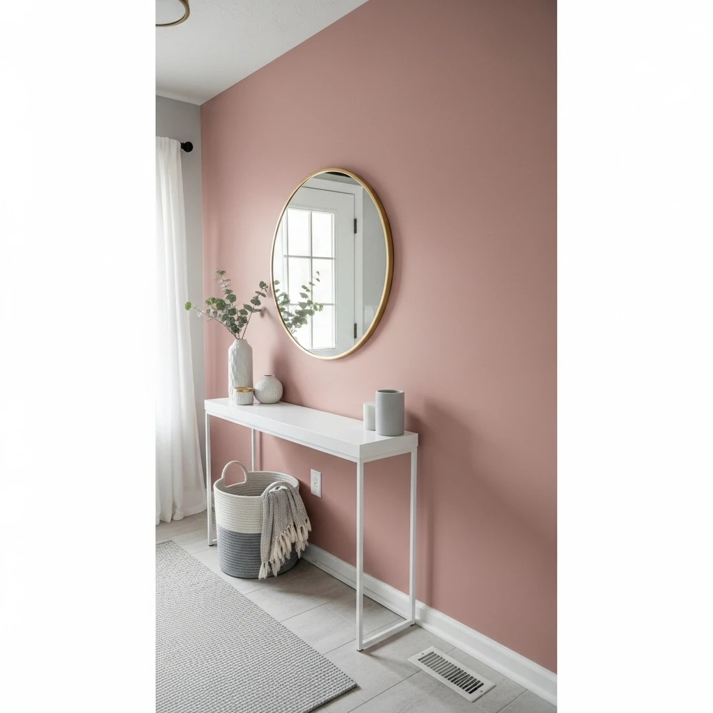 Soft Blush Accent Wall - 50 Beautiful & Budget-Friendly Entryway Accent Wall Ideas for a Fresh Look