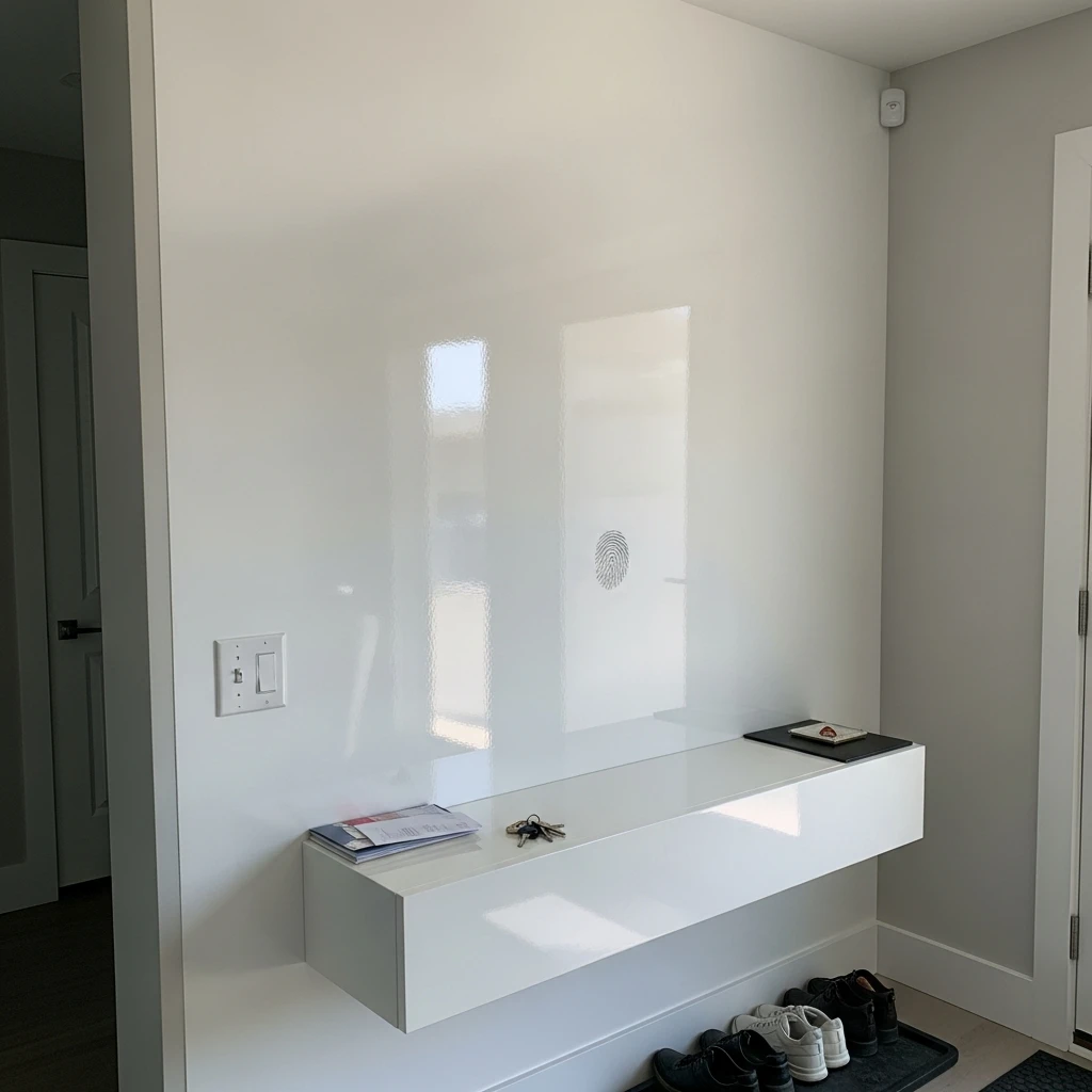 High-Gloss White Lacquer - 50 Beautiful & Budget-Friendly Entryway Accent Wall Ideas for a Fresh Look