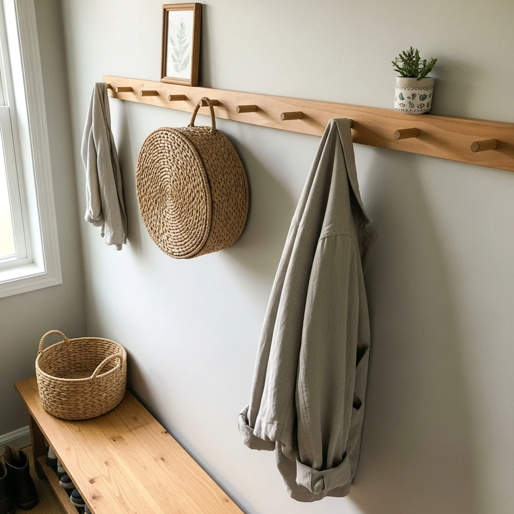Wall with Mounted Peg Rail - 50 Beautiful & Budget-Friendly Entryway Accent Wall Ideas for a Fresh Look