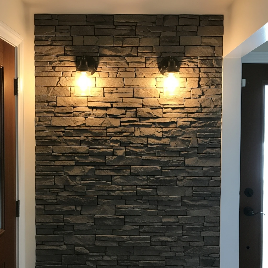Exposed Stone with Sconces - 50 Beautiful & Budget-Friendly Entryway Accent Wall Ideas for a Fresh Look