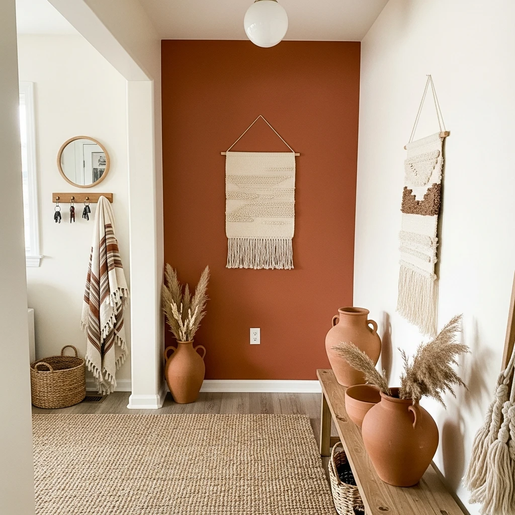 Warm Terracotta Accent - 50 Beautiful & Budget-Friendly Entryway Accent Wall Ideas for a Fresh Look