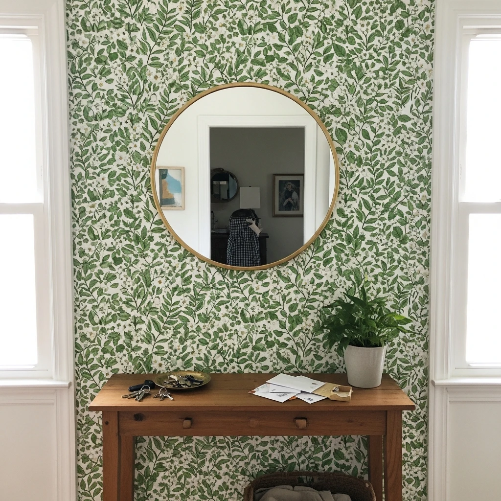 Fresh Botanical Wallpaper - 50 Beautiful & Budget-Friendly Entryway Accent Wall Ideas for a Fresh Look