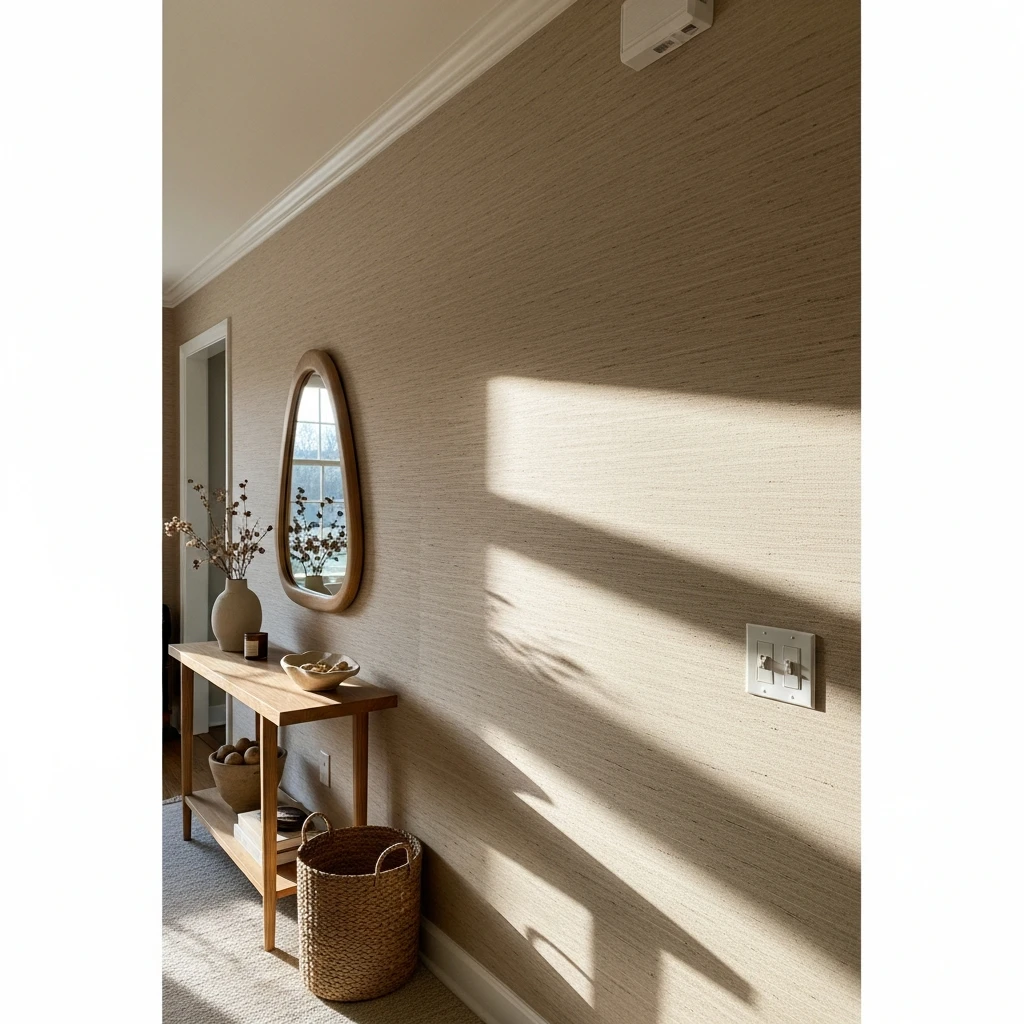 Textured Grasscloth Wallpaper - 50 Beautiful & Budget-Friendly Entryway Accent Wall Ideas for a Fresh Look
