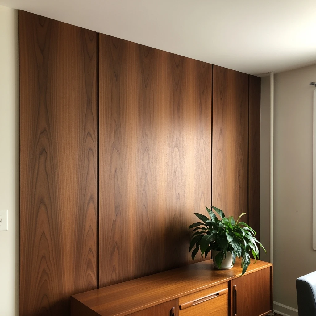 Warm Walnut Accent Wall - 50 Budget-Friendly Mid Century Modern Apartment Decor Ideas
