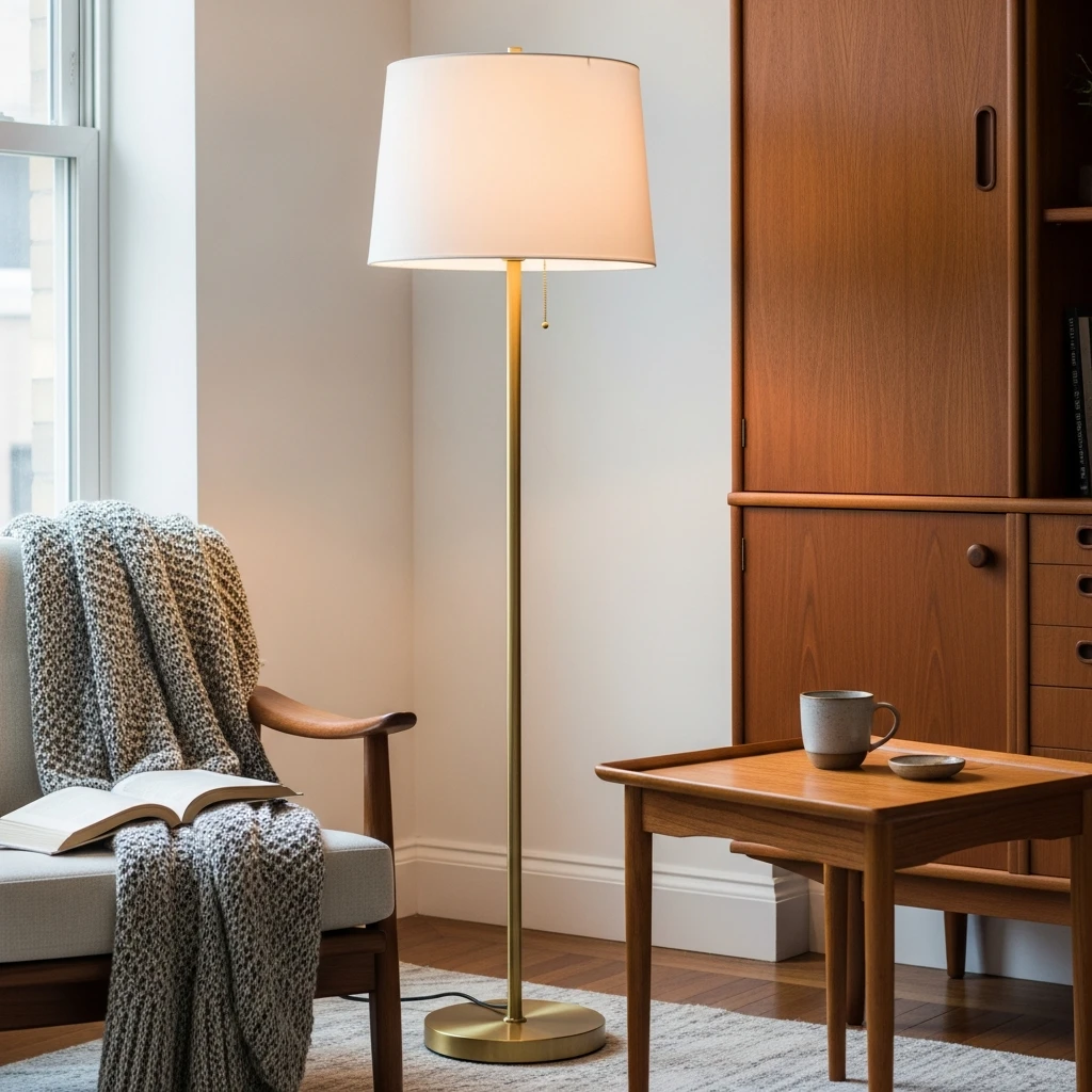 Brass Floor Lamp - 50 Budget-Friendly Mid Century Modern Apartment Decor Ideas
