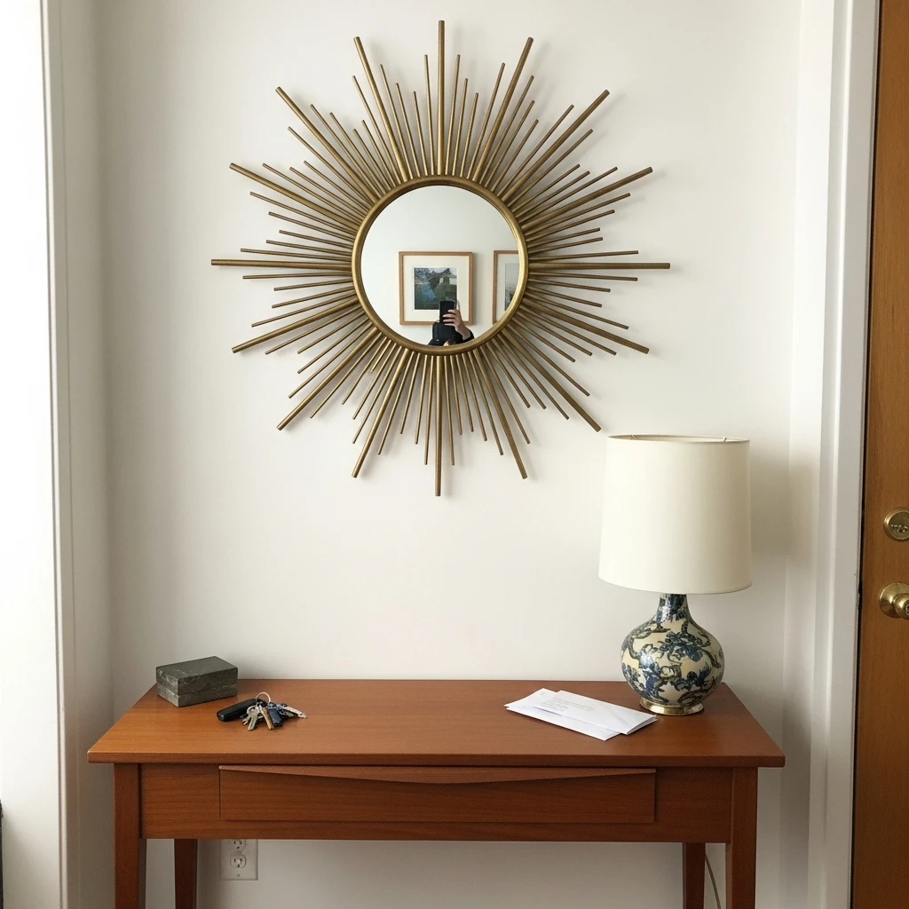 Sunburst Mirror - 50 Budget-Friendly Mid Century Modern Apartment Decor Ideas