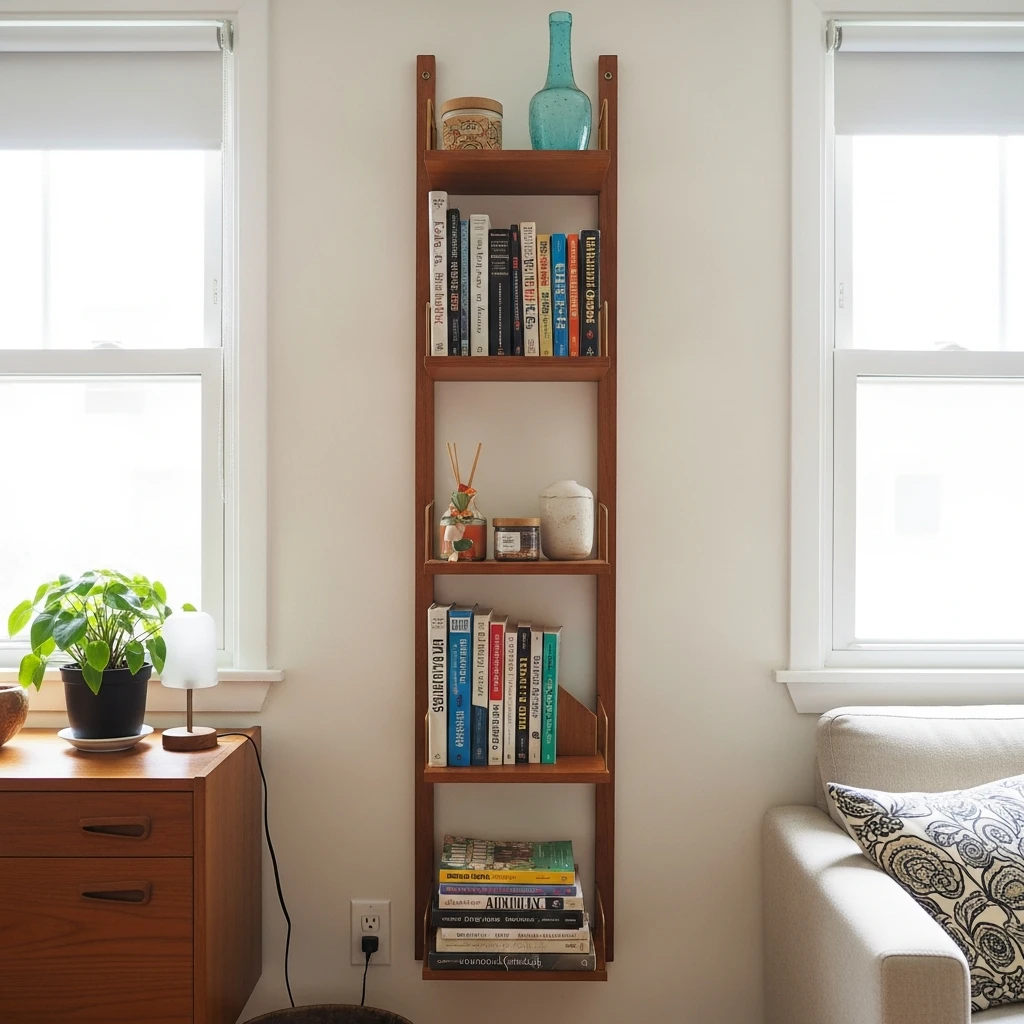 Slim Bookshelves - 50 Budget-Friendly Mid Century Modern Apartment Decor Ideas
