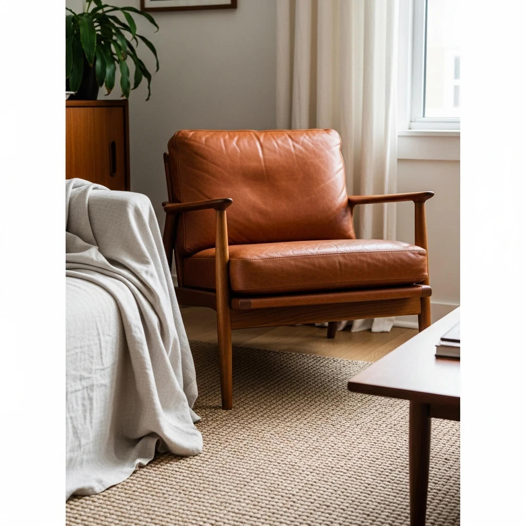 Leather Accent Chair - 50 Budget-Friendly Mid Century Modern Apartment Decor Ideas