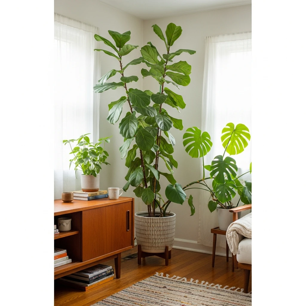 Large Indoor Plants - 50 Budget-Friendly Mid Century Modern Apartment Decor Ideas