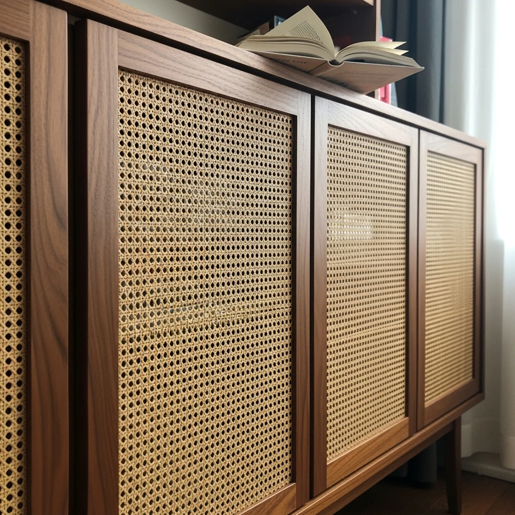 Cane-Front Cabinets - 50 Budget-Friendly Mid Century Modern Apartment Decor Ideas