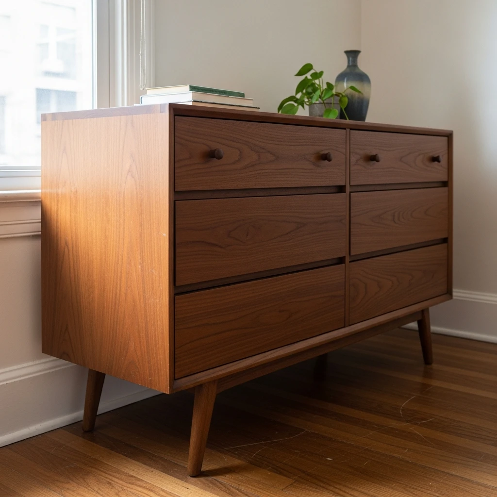 Simple Dresser with Tapered Legs - 50 Budget-Friendly Mid Century Modern Apartment Decor Ideas