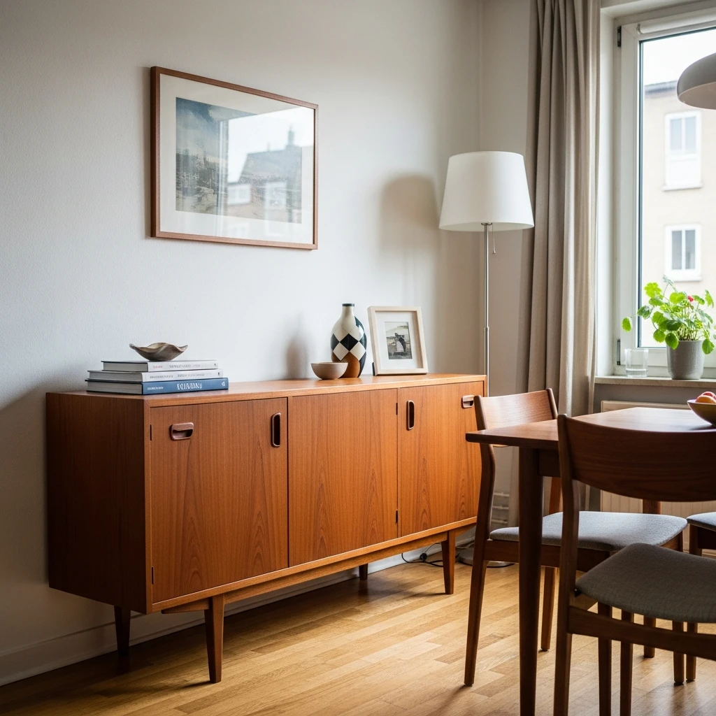 Retro Sideboard Storage - 50 Budget-Friendly Mid Century Modern Apartment Decor Ideas