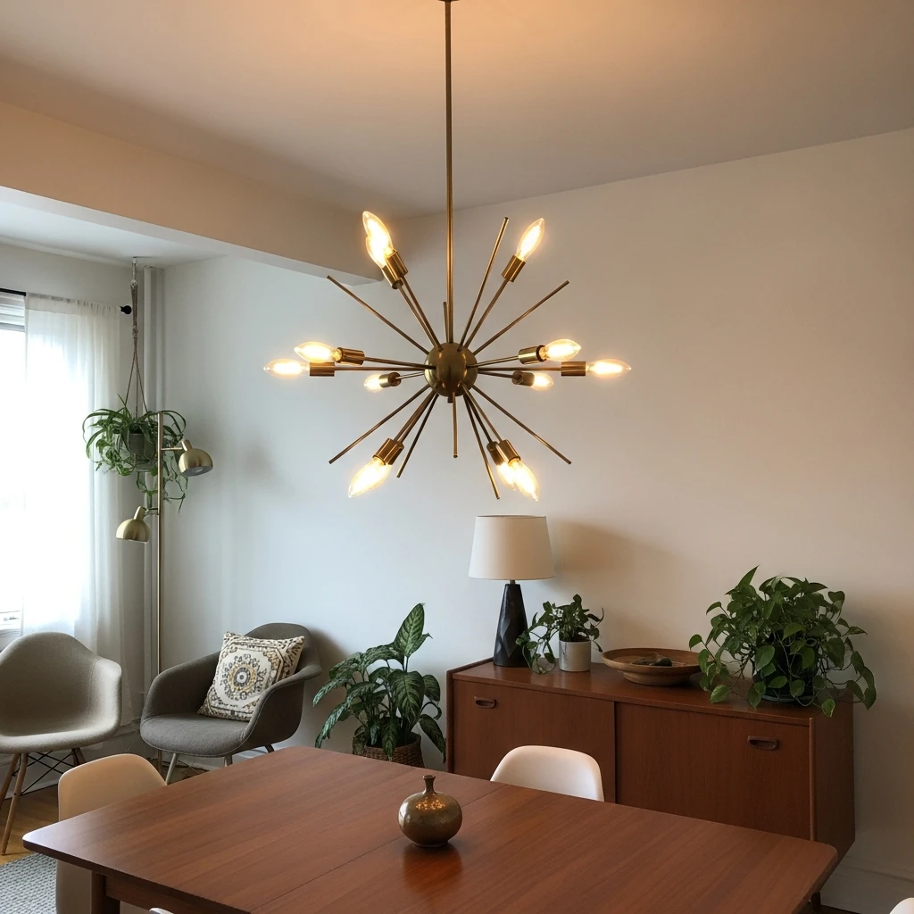Starburst Chandelier - 50 Budget-Friendly Mid Century Modern Apartment Decor Ideas