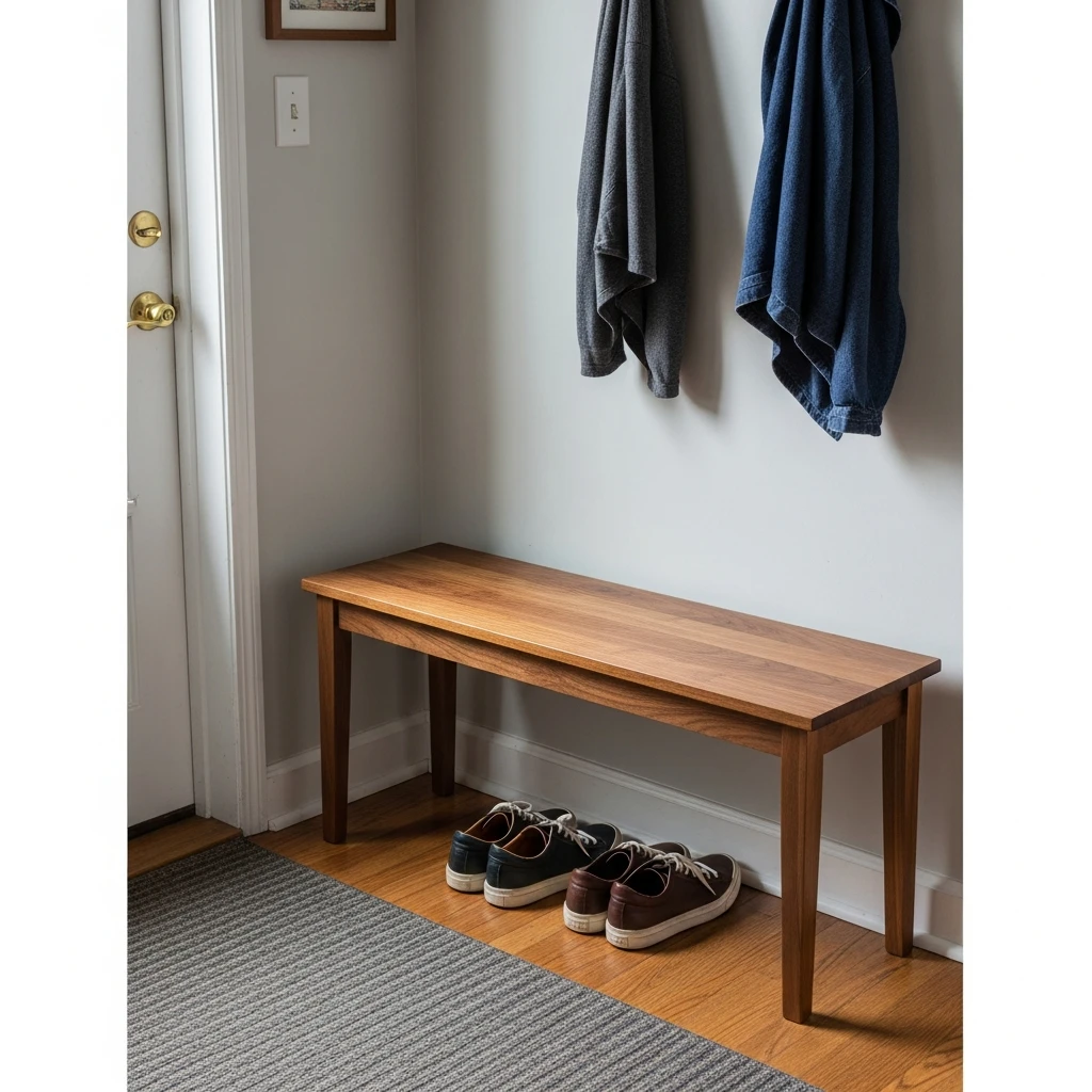 Minimalist Entryway Bench - 50 Budget-Friendly Mid Century Modern Apartment Decor Ideas