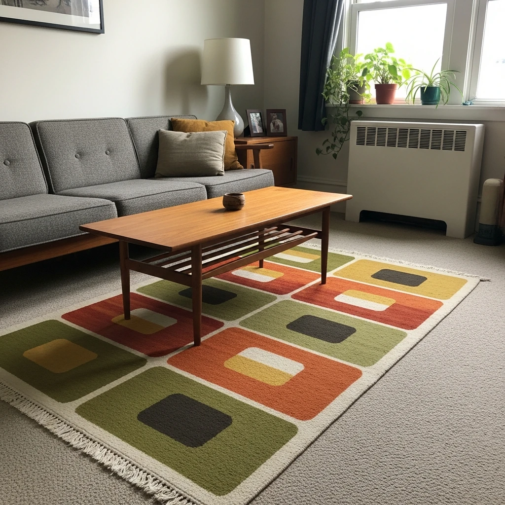 Geometric Area Rug - 50 Budget-Friendly Mid Century Modern Apartment Decor Ideas