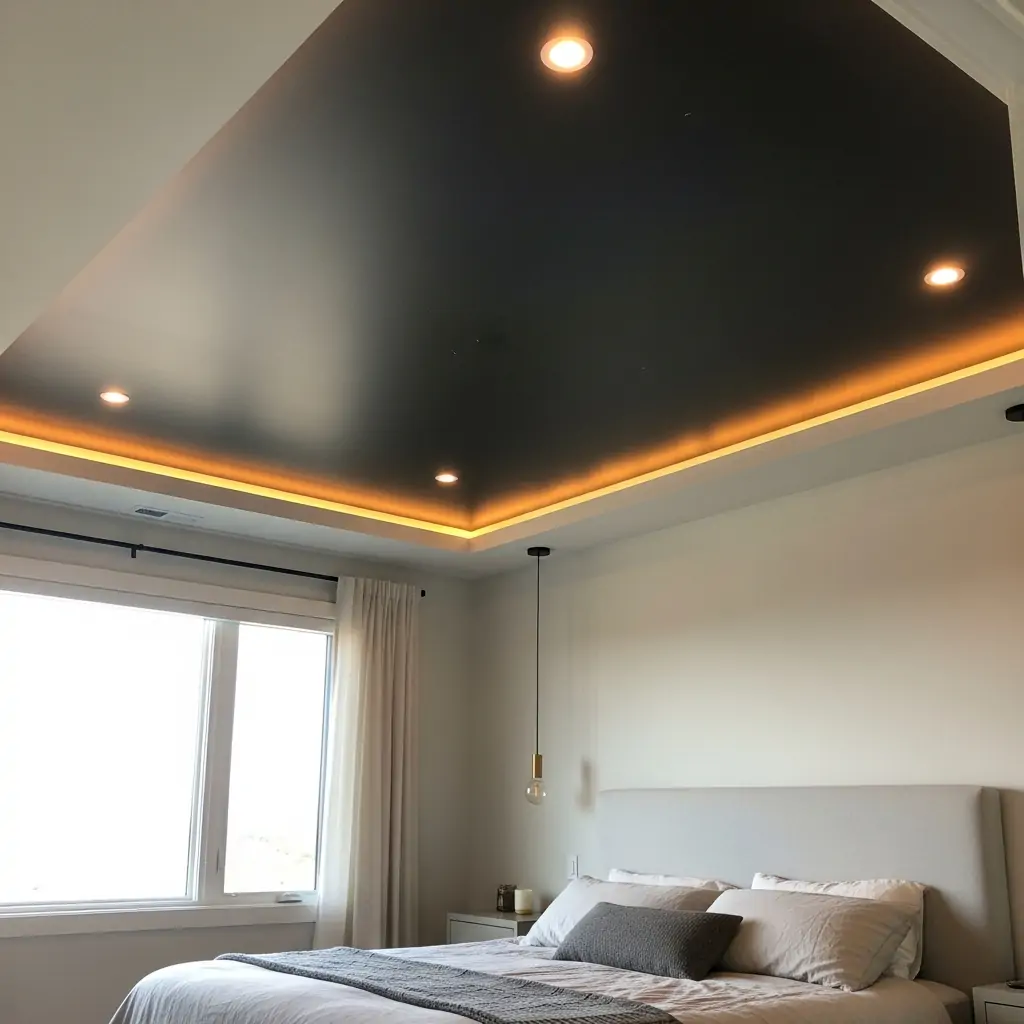 Black Modern Accent Ceiling - 40 Modern Bedroom Ceiling Ideas That Will Make Your Room Look Like a Luxury Hotel