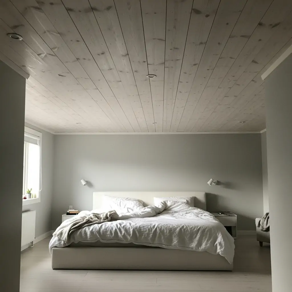 Scandinavian White-Wood Ceiling - 40 Modern Bedroom Ceiling Ideas That Will Make Your Room Look Like a Luxury Hotel