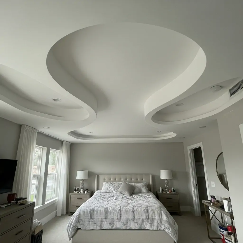 Curved Organic Drop Ceiling - 40 Modern Bedroom Ceiling Ideas That Will Make Your Room Look Like a Luxury Hotel