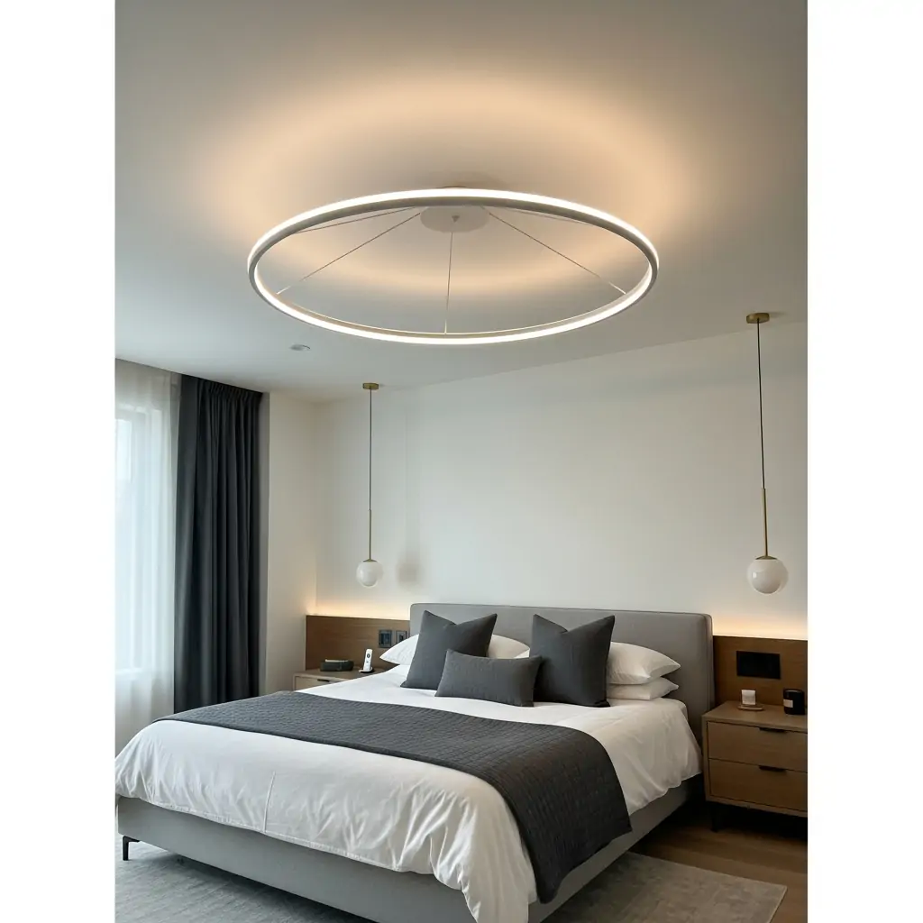 Oversized Circular Ring Chandelier Ceiling - 40 Modern Bedroom Ceiling Ideas That Will Make Your Room Look Like a Luxury Hotel