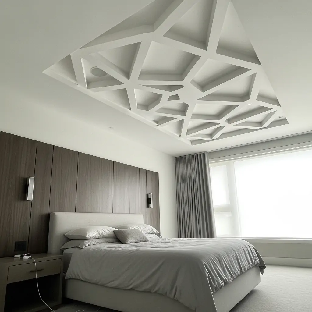 Architectural Drama: Geometric Recessed Ceilings - 40 Modern Bedroom Ceiling Ideas That Will Make Your Room Look Like a Luxury Hotel