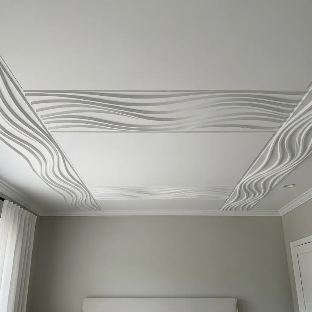 Sculpted 3D Ceiling Panels - 40 Modern Bedroom Ceiling Ideas That Will Make Your Room Look Like a Luxury Hotel