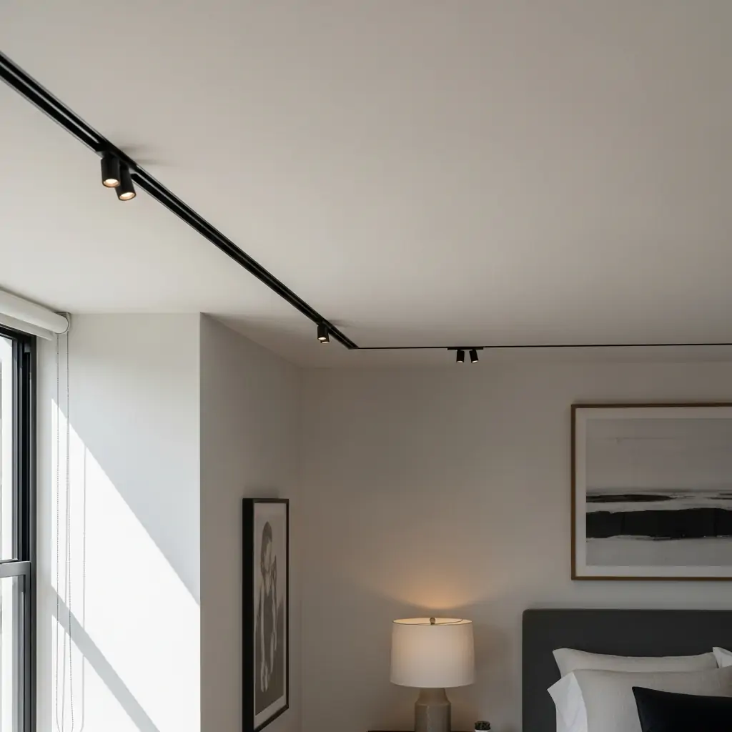 Slim Perimeter Track Lighting - 40 Modern Bedroom Ceiling Ideas That Will Make Your Room Look Like a Luxury Hotel