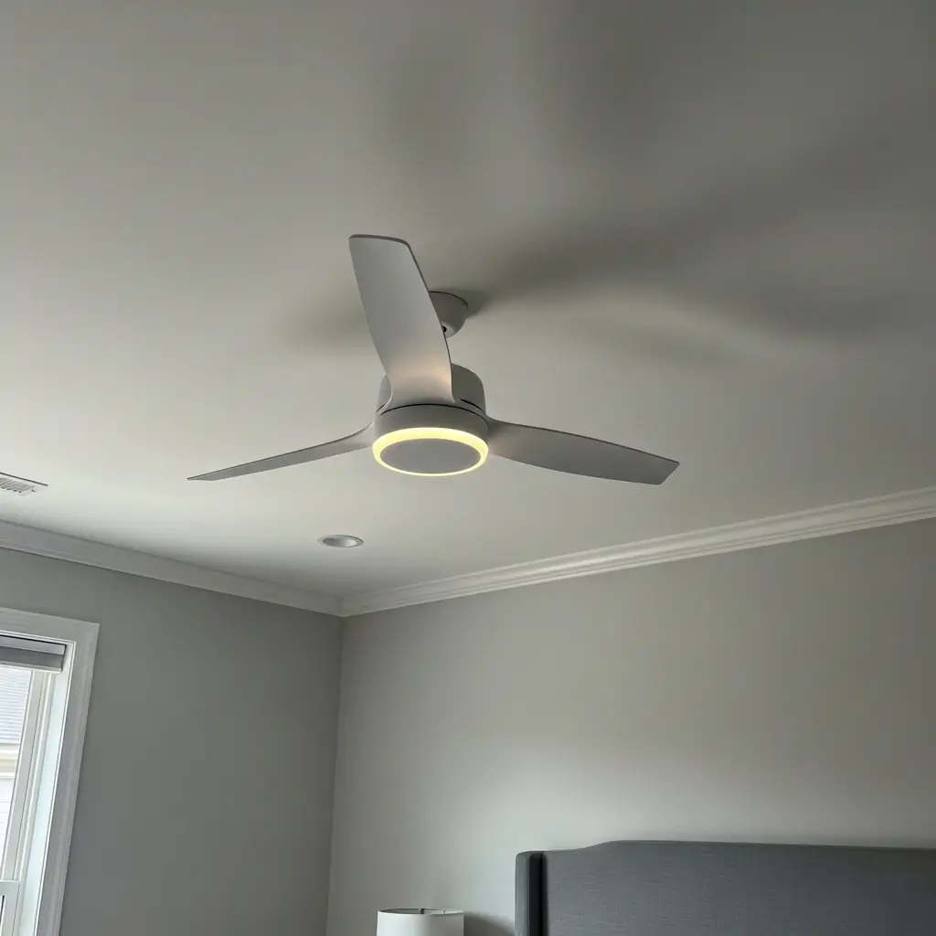 Modern Fan With LED Halo - 40 Modern Bedroom Ceiling Ideas That Will Make Your Room Look Like a Luxury Hotel