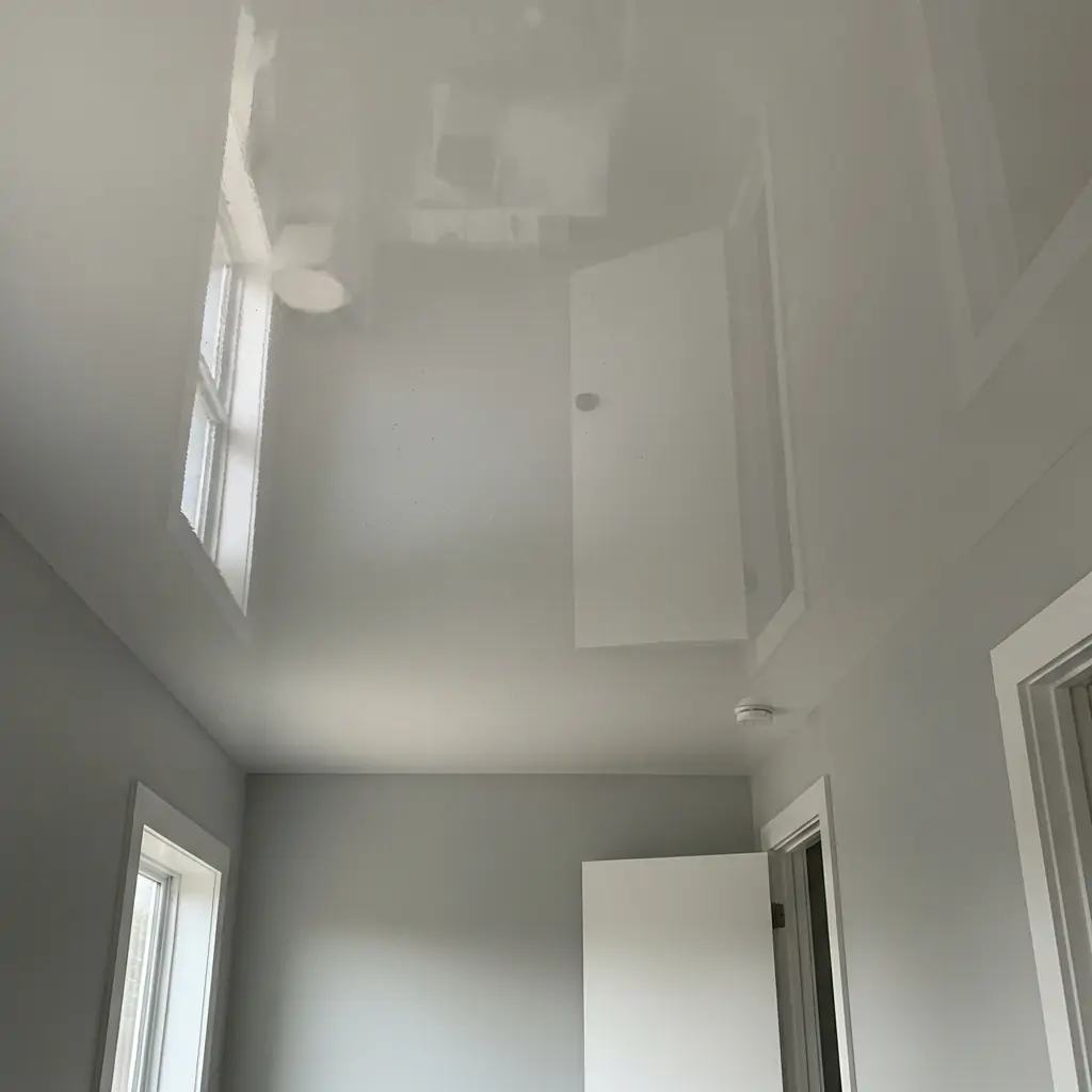 High-Gloss White Reflective Ceiling - 40 Modern Bedroom Ceiling Ideas That Will Make Your Room Look Like a Luxury Hotel