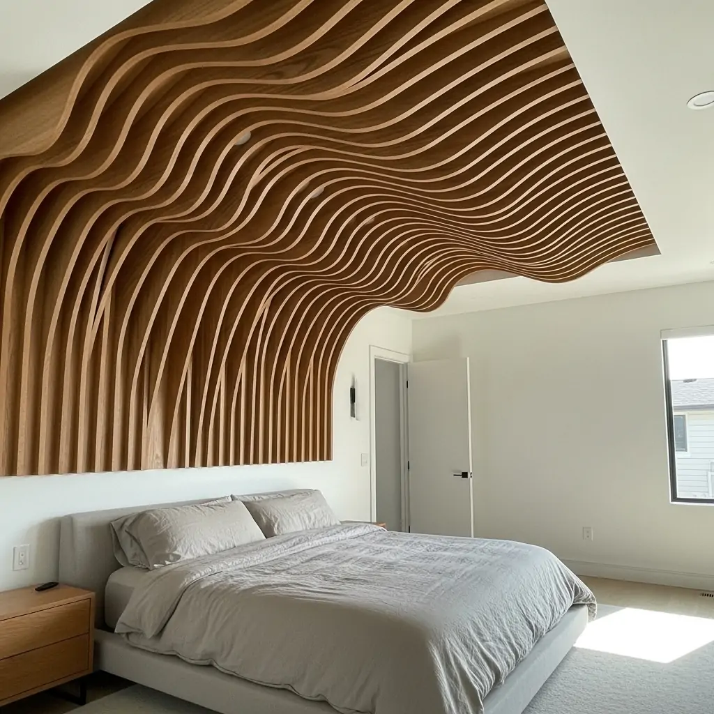 Sculptural Wood Ceilings: Adding Dynamic Texture Above - 40 Modern Bedroom Ceiling Ideas That Will Make Your Room Look Like a Luxury Hotel