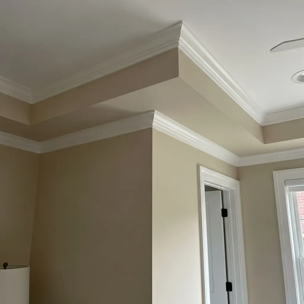 Two-Tone Beige + White Ceiling - 40 Modern Bedroom Ceiling Ideas That Will Make Your Room Look Like a Luxury Hotel