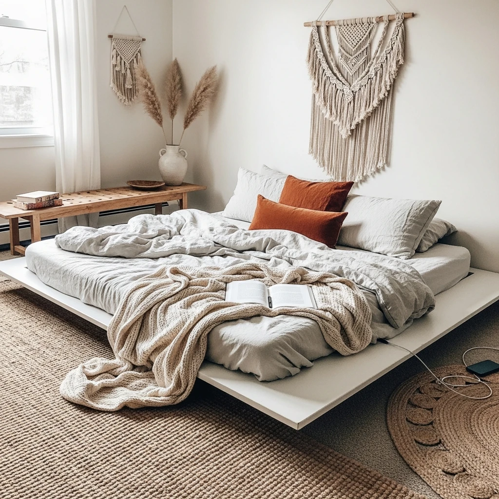 Low Platform Bed - 50 Beautiful Modern Boho Bedroom Ideas for a Cozy Update