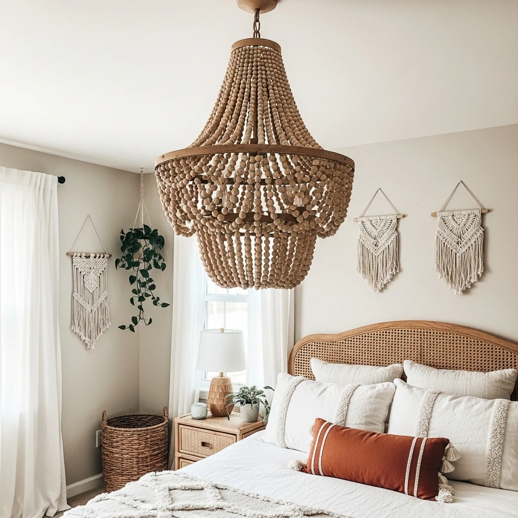 Beaded Chandelier - 50 Beautiful Modern Boho Bedroom Ideas for a Cozy Update