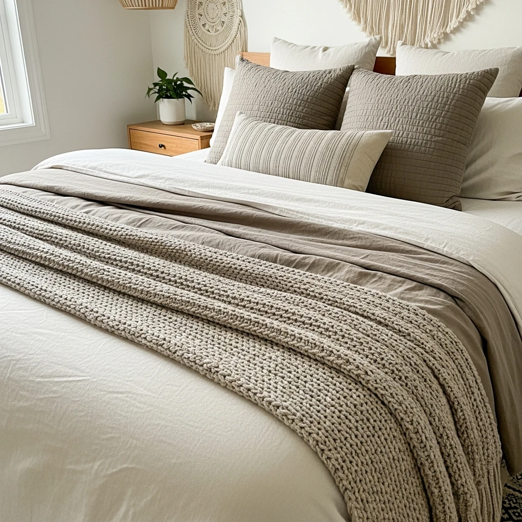 Layered Neutral Bedding - 50 Beautiful Modern Boho Bedroom Ideas for a Cozy Update