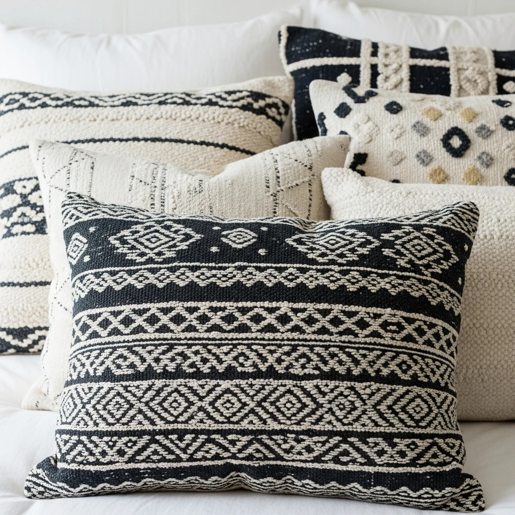 Neutral Tribal Pillows - 50 Beautiful Modern Boho Bedroom Ideas for a Cozy Update