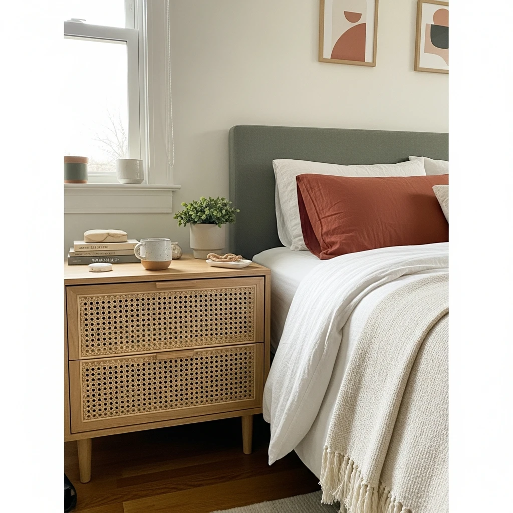 Caned Furniture Accents - 50 Beautiful Modern Boho Bedroom Ideas for a Cozy Update