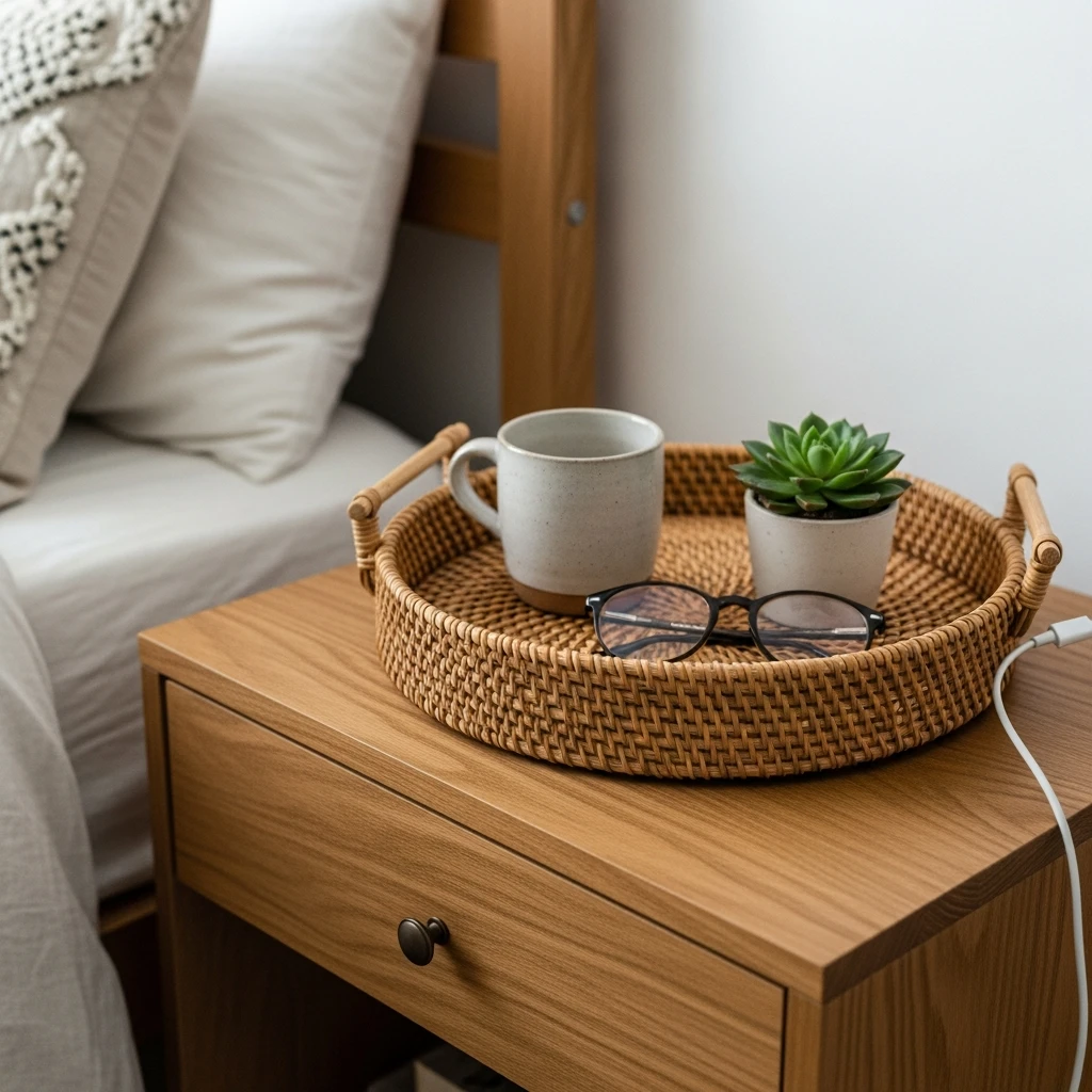 Woven Trays for Styling - 50 Beautiful Modern Boho Bedroom Ideas for a Cozy Update