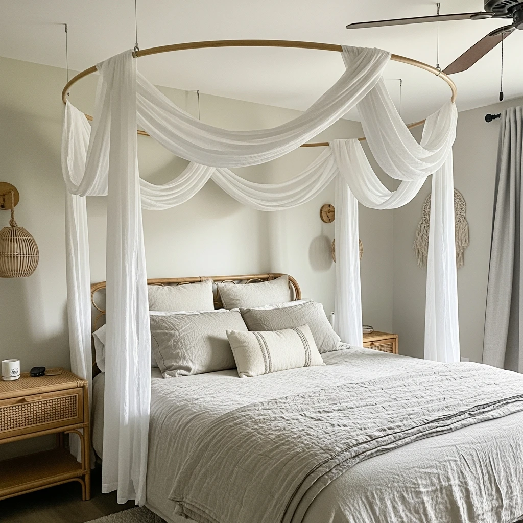 Simple Canopy Ring - 50 Beautiful Modern Boho Bedroom Ideas for a Cozy Update