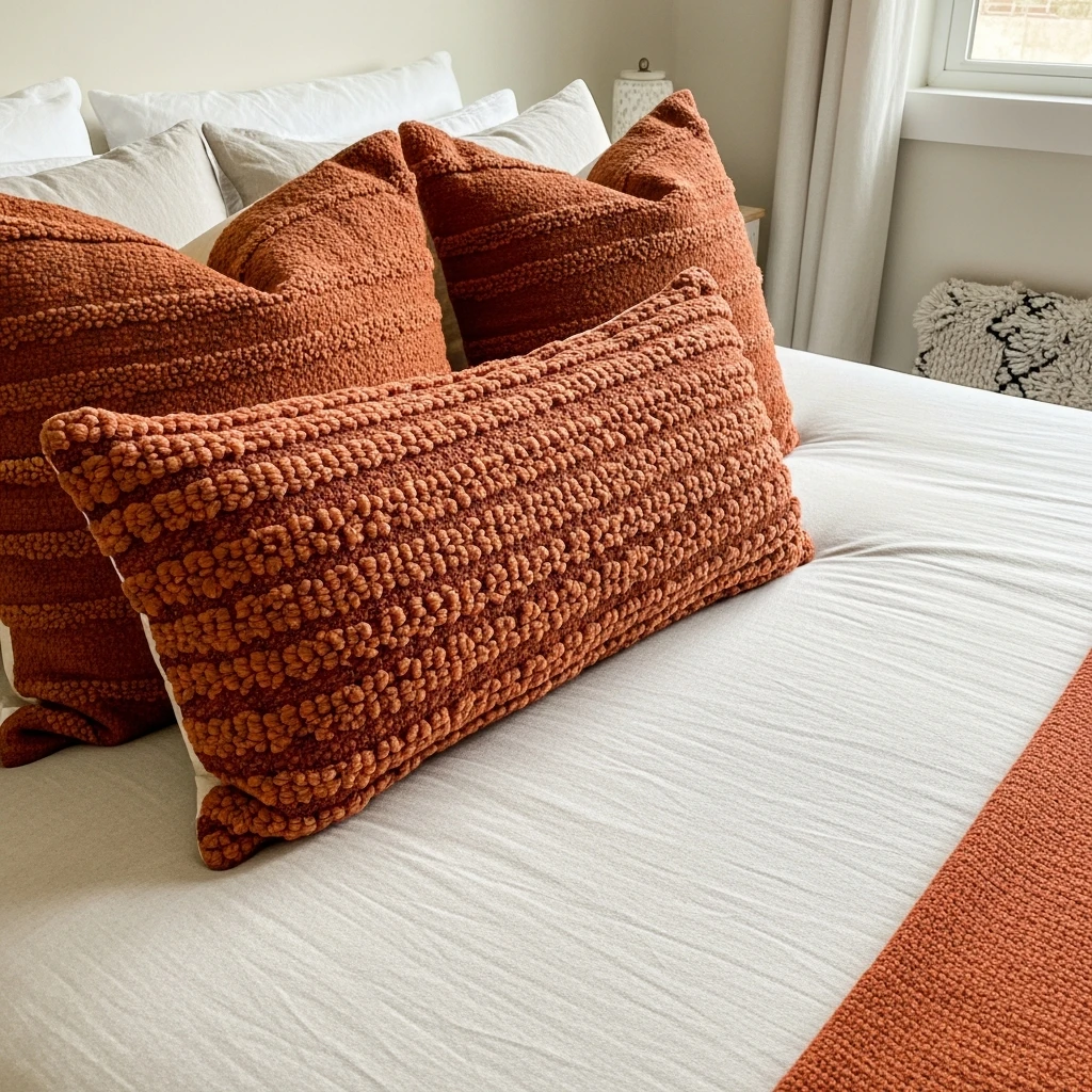 Burnt Orange Pillows - 50 Beautiful Modern Boho Bedroom Ideas for a Cozy Update