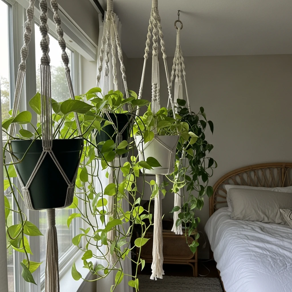 Hanging Planters - 50 Beautiful Modern Boho Bedroom Ideas for a Cozy Update