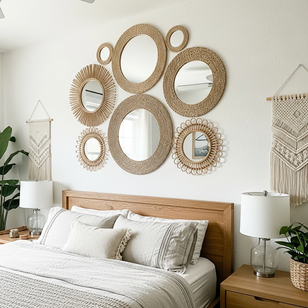 Woven Wall Mirrors - 50 Beautiful Modern Boho Bedroom Ideas for a Cozy Update