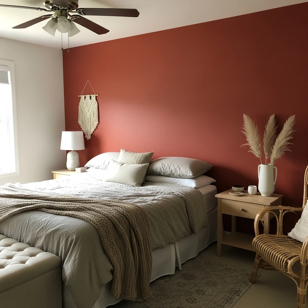 Terracotta Accent Wall - 50 Beautiful Modern Boho Bedroom Ideas for a Cozy Update