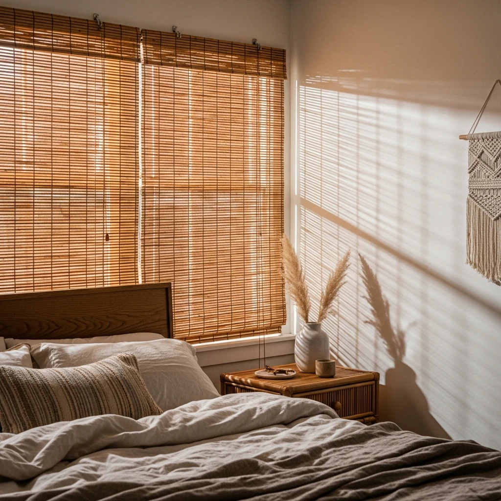 Natural Bamboo Blinds - 50 Beautiful Modern Boho Bedroom Ideas for a Cozy Update