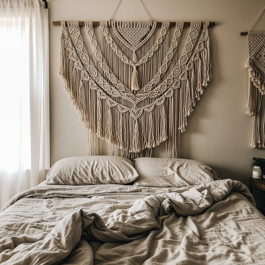 Textured Macramé Wall Art - 50 Beautiful Modern Boho Bedroom Ideas for a Cozy Update
