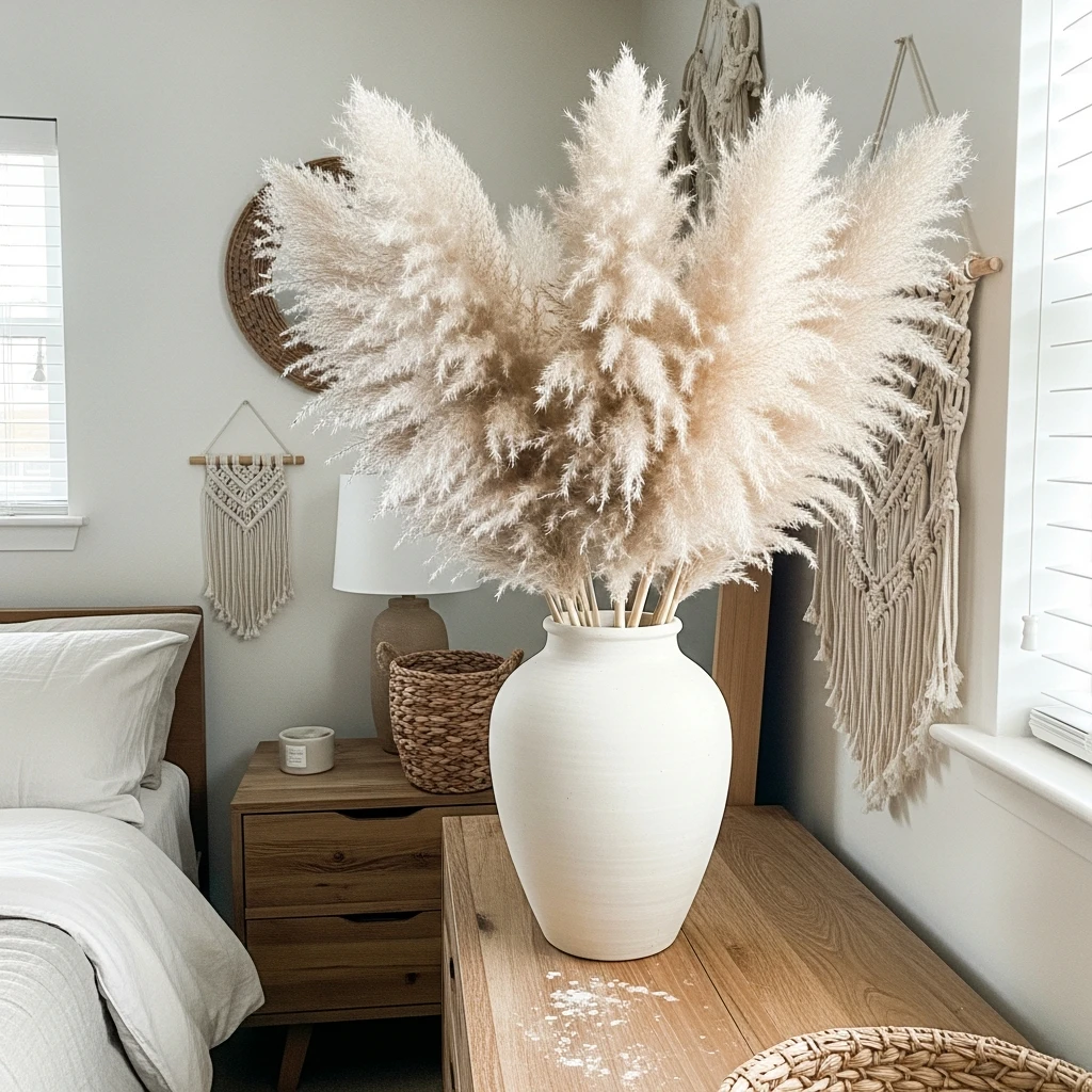 Pampas Grass Vase - 50 Beautiful Modern Boho Bedroom Ideas for a Cozy Update